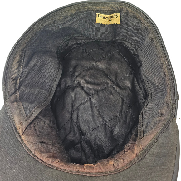 Vintage man's black leather work cap hat with bill size Small - Picture 5 of 7